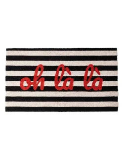 Dörrmatta ”Oh Là Là” svart och vitrandig – 70 x 40 cm