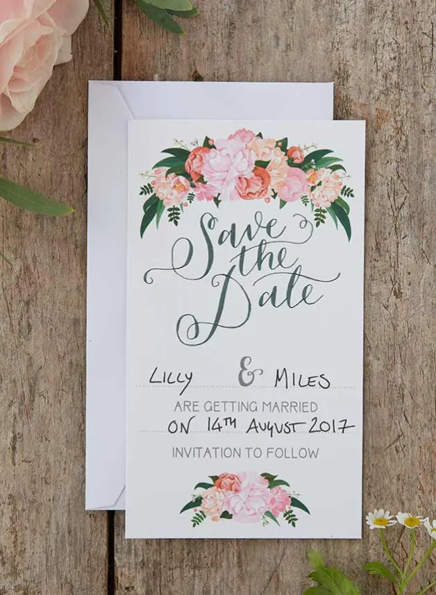 Hand illustrated floral save the date cards – boho