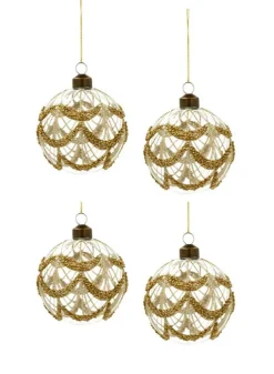 Julgransdekoration Glaskula med guldglitter – Set om 4 stycken