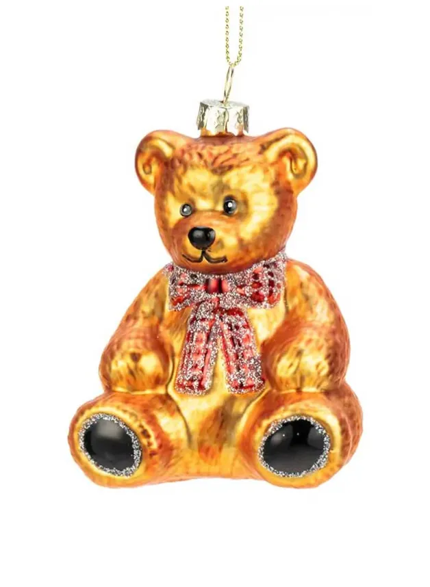 Julgransdekoration GuldBjörn i glas 7×9 cm