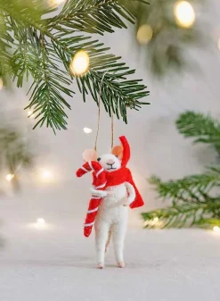 Julgransdekoration i ull – Mus med Polkagris – S&B