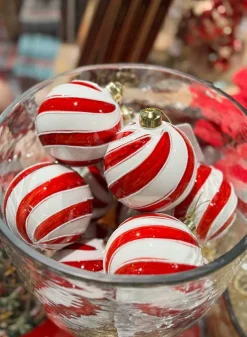 Julgranskula Vit och Rödrandig i glas 8 cm