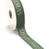 Julklappsband, GRÖNT presentband MED GULDTEXT 15 meter / 25 mm bred