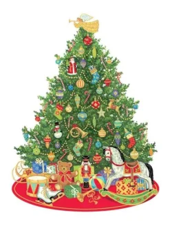 Julklappsetiketter 4 stycken – Christmas Tree with toys Hang Tags – Caspari