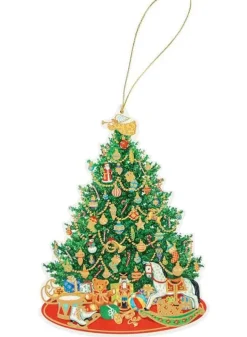 Julklappsetiketter 4 stycken – Christmas Tree with toys Hang Tags – Caspari