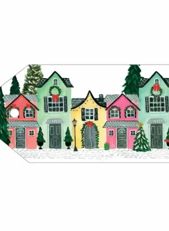 Julklappsetiketter 4 stycken – 6 x 10 cm – Decorated Houses Gift Hang Tags – Caspari