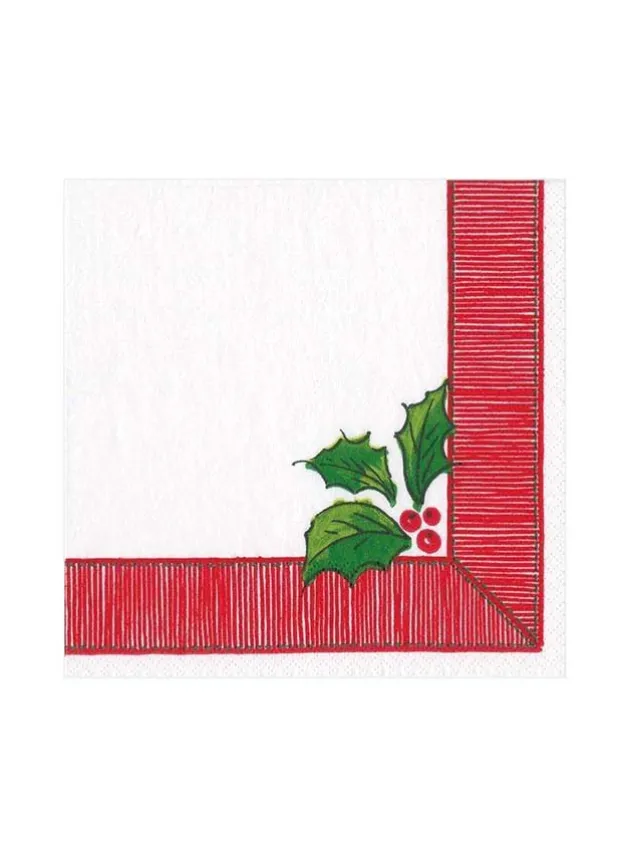 Kaffeservett 40 pack – Cocktailservett 25 x 25 cm – Julservett med bård och mistel – Caspari