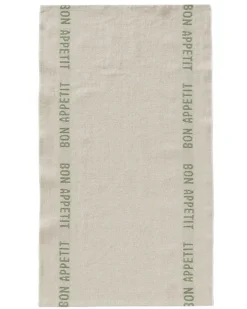 Kökshandduk i Linne Bon Appetit, Beige/grön 45×77 cm