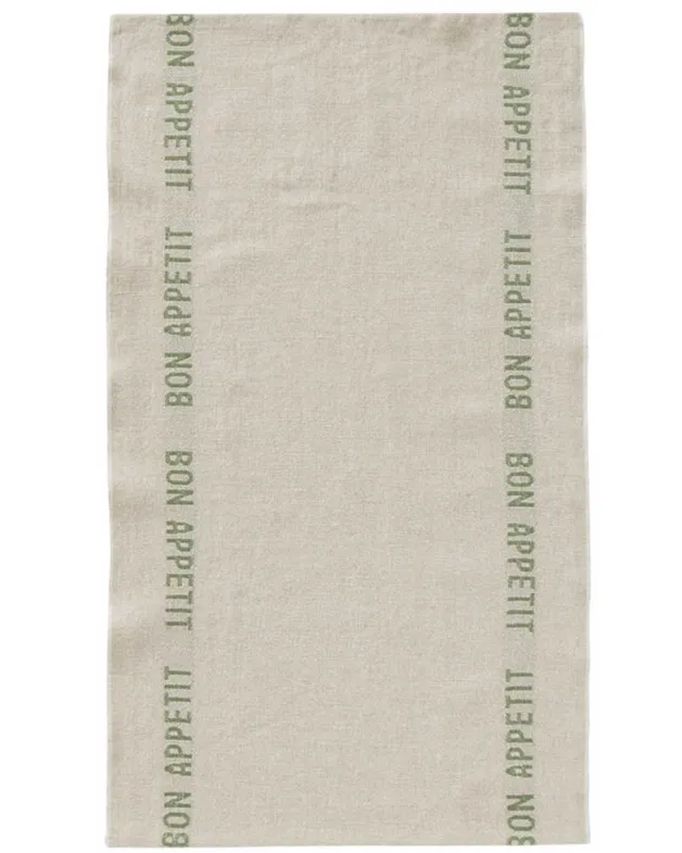 Kökshandduk i Linne Bon Appetit, Beige/grön 45×77 cm