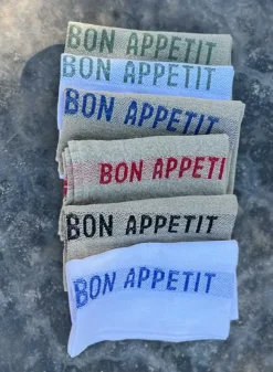 Linneservett – bon appetit Beige/grön – 45 x 35 cm