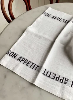 Linneservett – bon appetit vit/svart – 45 x 35 cm
