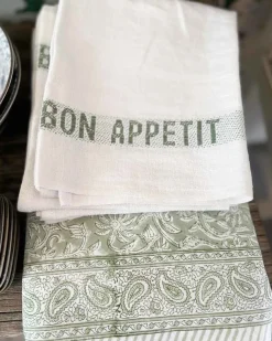 Linneservett – bon appetit vit/grön – 45 x 35 cm