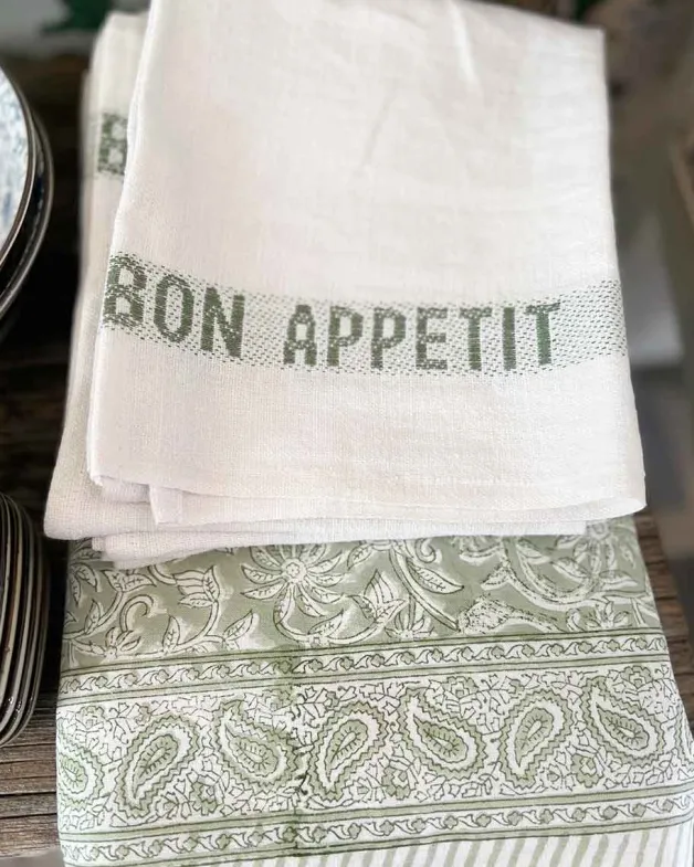 Linneservett – bon appetit vit/grön – 45 x 35 cm