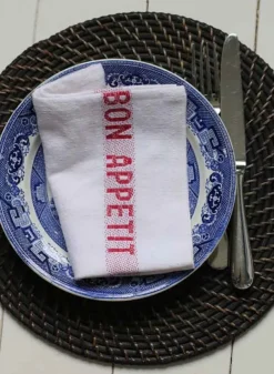 Linneservett – bon appetit vit/röd – 45 x 35 cm