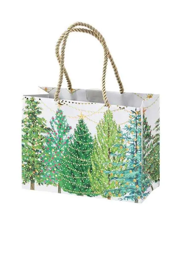 Liten Presentpåse – Julgranar med belysning – Caspari – 17.75 x 7.5 x 13.5 cm