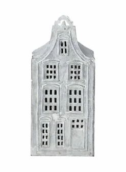 Ljuslykta Hus Fenix Grå/vit L8, B6, H18 cm – Affari