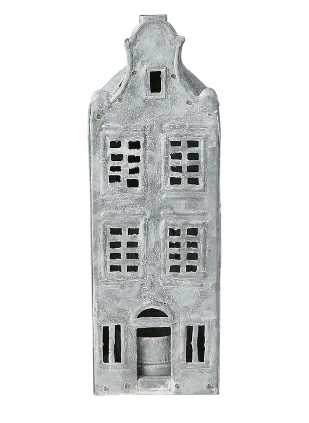 Ljuslykta Hus Fenix Grå/vit L6, B5, H18 cm – Affari