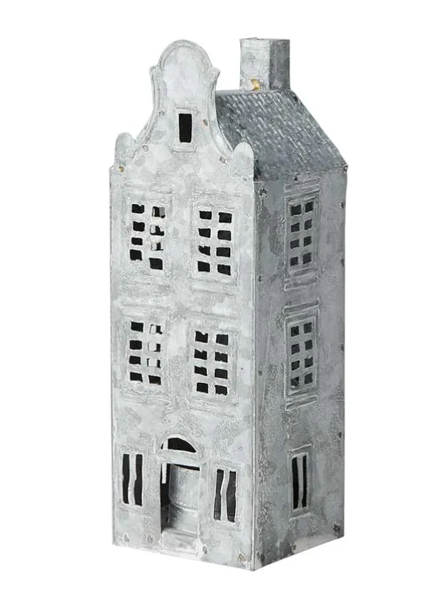 Ljuslykta Hus Fenix Grå/vit L6, B5, H18 cm – Affari