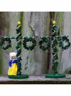 Lövad midsommarstång i trä 18 cm