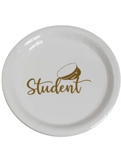 Papperstallrikar Student vit med guldtext 23 cm – 8 st