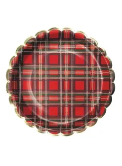 Papperstallrik Tartan mönstrad Röd 23 cm x 8 st