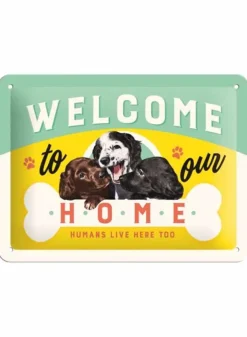 Plåtskylt Dogs Welcome 15×20 cm – Nostalgic Art
