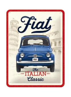 Plåtskylt Fiat 500 The Italian Classic 15×20 cm – Nostalgic Art