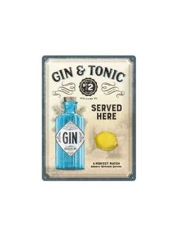 Plåtskylt Gin & Tonic Served Here 15×20 cm – Nostalgic Art