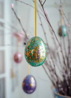 Påskägg i plåt – 4 st Mini med hänge – 6,5×5 cm