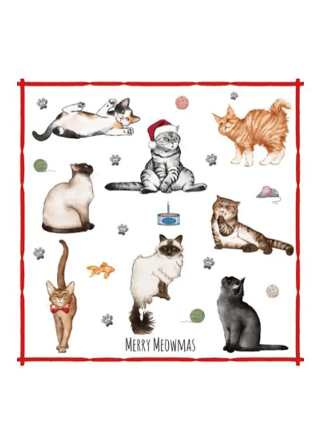 Servetter Merry Meowmas – Katter 33×33 cm