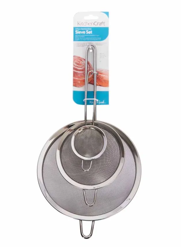 Set med 3 runda finmaskiga silar i rostfritt stål – KitchenCraft