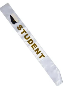 Student Sash vit med guldtext – Studentmössa