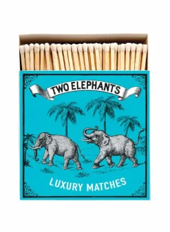 Tändsticksask – Two elephants on Blue – Archivist