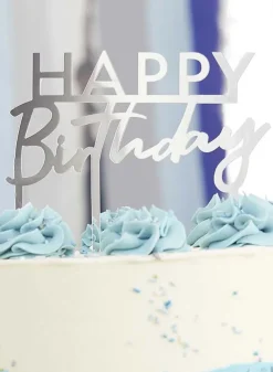 Tårtdekoration – Happy Birthday – Silver