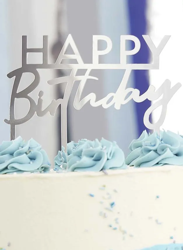 Tårtdekoration – Happy Birthday – Silver