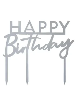 Tårtdekoration – Happy Birthday – Silver