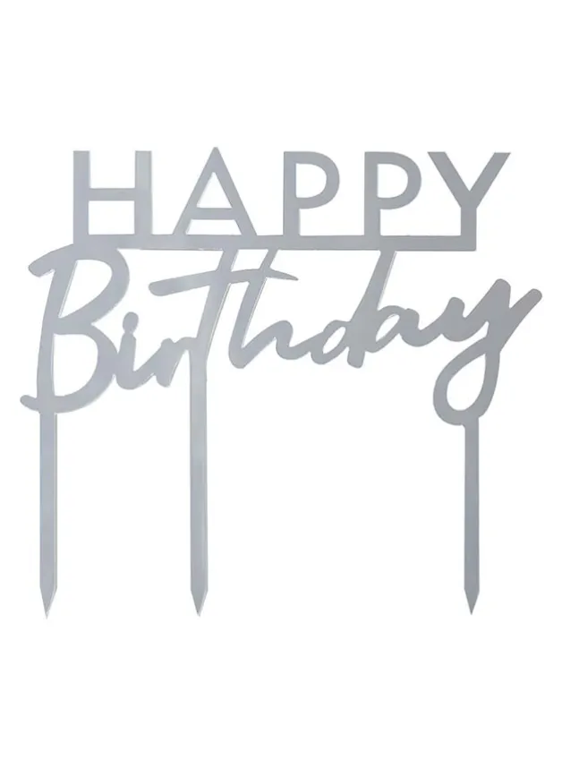 Tårtdekoration – Happy Birthday – Silver